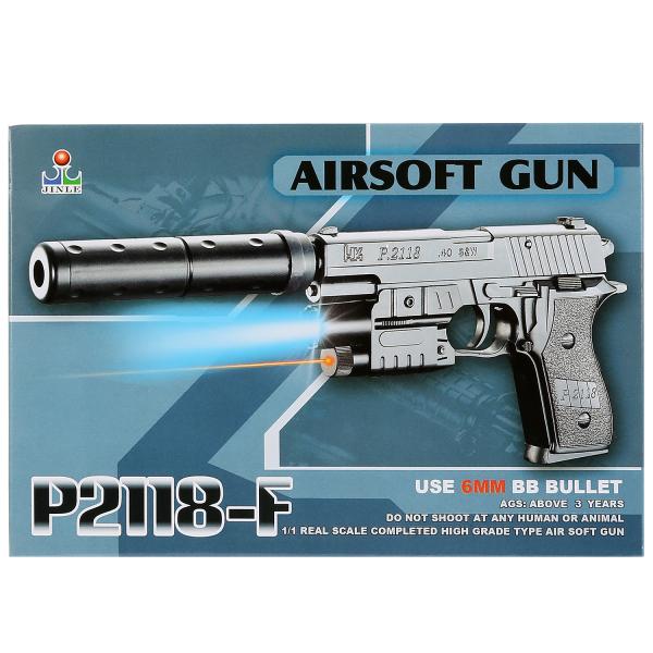 Пистолет с лазер. прицелом, с глушителем, со светом P2118-F , 100000245