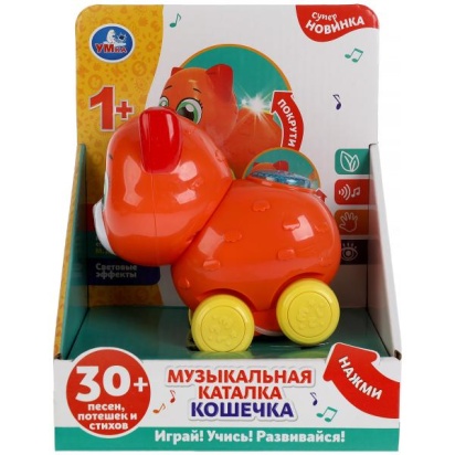 Музыкальная каталка кошечка 30 песен,потешек,стихов.свет.трещотка.кор.бат. Умка HT547-R
