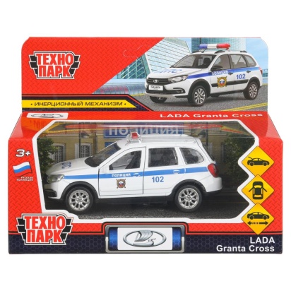 Машина металл LADA GRANTA CROSS ПОЛИЦИЯ 12 см, двери, багаж, ин, кор. Технопарк   GRANTACRS-12POL-WH