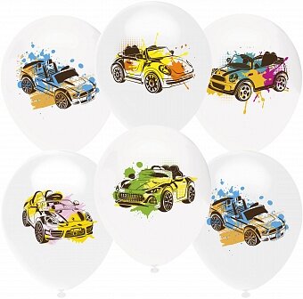 Шар (12''/30 см) Машинки Граффити, Белый (801), пастель, 812250