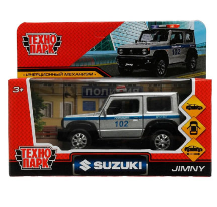 Машина металл SUZUKI JIMNY ПОЛИЦИЯ 11,5 см, двер, баг, инер, сер, кор. Технопарк JIMNY-12POL-SR