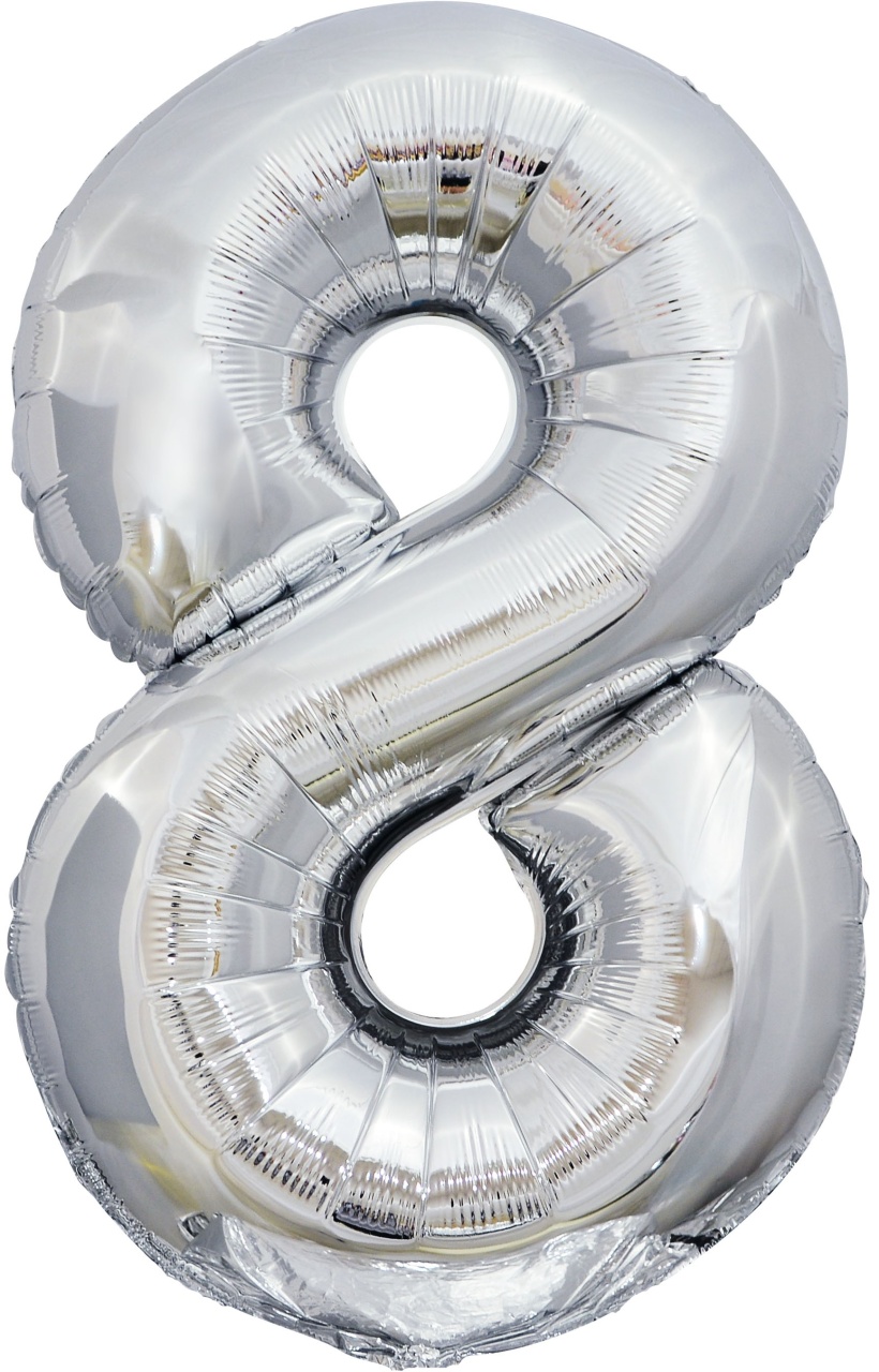 Шар (34''/86 см) Цифра, 8, ЭКО, Серебро, 21548