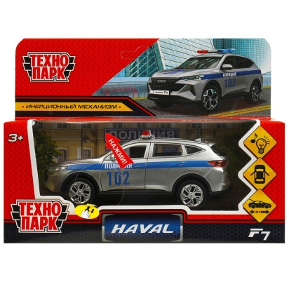 Машина металл свет-звук HAVAL f7 ПОЛИЦИЯ, дл 12 см, двери, сереб, в кор. Технопарк F7-12SLPOL-SR