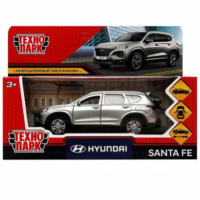 Машина металл HYUNDAI SANTAFE длин 12 см, двер, багаж, инер, серебрист, кор. Технопарк , SANTAFE2-12