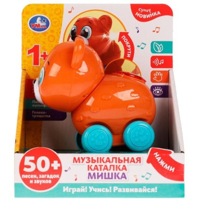 Музыкальная каталка мишка.50 песен,загадок, звуков. свет. Умка HT1197-R