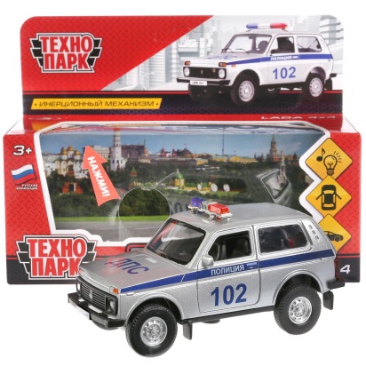 Технопарк. Машина металл "LADA 4x4 ПОЛИЦИЯ" 12см, свет+звук, открыв. двери, инерц. LADA4X4-P-SL