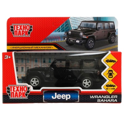 Машина металл JEEP WRANGLER SAHARA 12 см, двери, багаж, инерц, черн, кор. Технопарк , SAHARA5D-12-BK