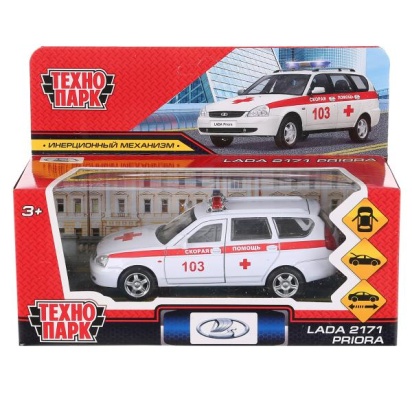 Машина металл LADA PRIORA СКОРАЯ ПОМОЩЬ 12 см, двери, багаж, белый, в кор. PRIORAWAG-12AMB-WH
