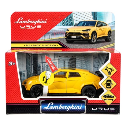 Машина металл свет-звук lamborghini urus 12см,св/зв, двер.инерц.,кор. Технопарк   2312C0055-R