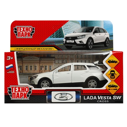 Машина металл LADA VESTA SW CROSS 12 см, двери, багаж, инерц, белый, кор. Технопарк   VESTACROSS-12-