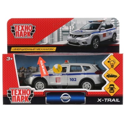 ТМ Технопарк. Машина металл "NISSAN X-TRAIL ПОЛИЦИЯ" 12см, свет+звук, инерц. в кор., X-TRAIL-P-SL