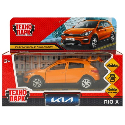 Машина металл KIA RIO X длина 12 см, двери, багаж, инерц, оранжевый, кор. Технопарк XLINE-12-OG