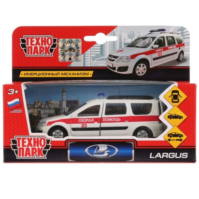 Машина металл LADA LARGUS СКОРАЯ, 12 см, двери, багаж., инерц., кор. Технопарк SB-16-47-A-WB