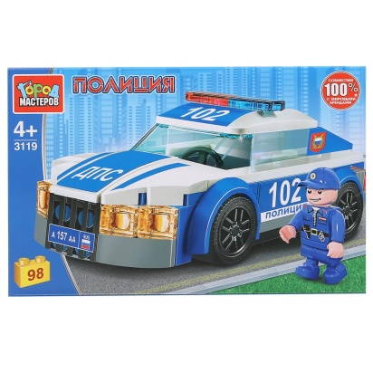 Конструктор "полицейская машина", с фигуркой, 98дет. в русс. кор. Город мастеров 3119-BL