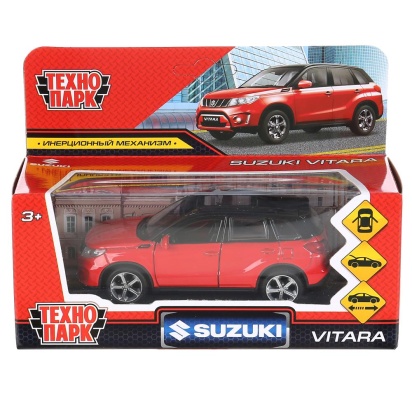 Машина металл SUZUKI VITARA 12 см, двери, багаж, инерц, красн с черным, кор. Технопарк VITARA-12-RDB