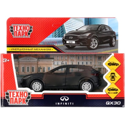 Машина металл INFINITI QX30 МАТОВЫЙ 12 см, двер, багаж, инерц, черный, кор. Технопарк QX30-12MAT-BK