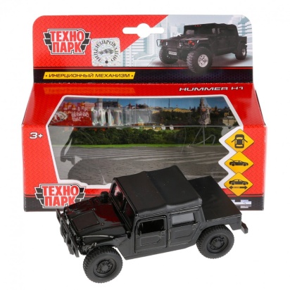 Машина металл Hummer H1 пикап черный 12см, открыв. двери, инерц. в кор. Технопарк, SB-18-09-H1-N(B)-