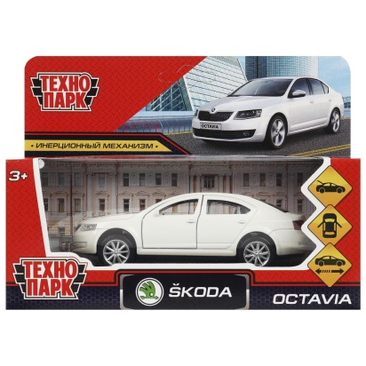 Машина металл SKODA OCTAVIA 12 см, двери, багаж, инерц. белый  кор. Технопарк OCTAVIA-12-WH