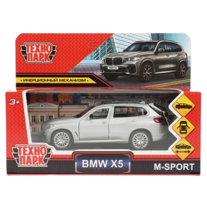 Машина металл BMW X5 M-SPORT 12 см, двери, багаж, инерц, серебристый, кор Технопарк   X5-12-SR