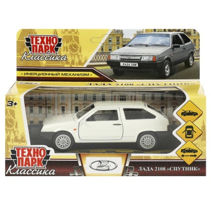 Машина металл LADA-2108 "СПУТНИК" 12 см, двери, багаж, белый, кор Технопарк   2108-12-WH