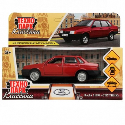 Машина металл LADA-21099 "СПУТНИК" 12 см, двери, багаж, инерц, красный, кор. Технопарк , 21099-12-RD