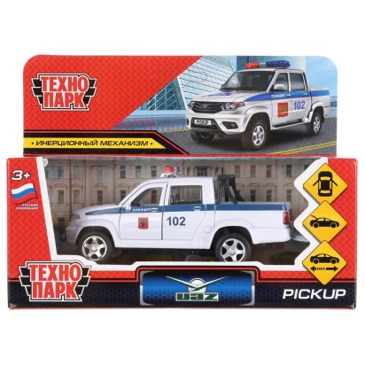 Машина металл "uaz pickup полиция" 12см, открыв. двери, инерц, белый в кор. PICKUP-P-WH