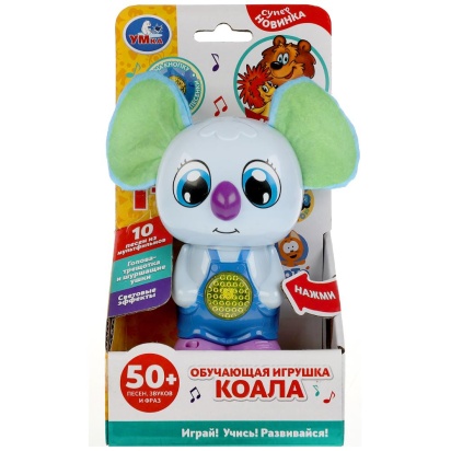 Обучающая коала 50 песен,звуков,фраз.текстильные ушки.свет.трещотка.кор.бат. Умка HT641-R