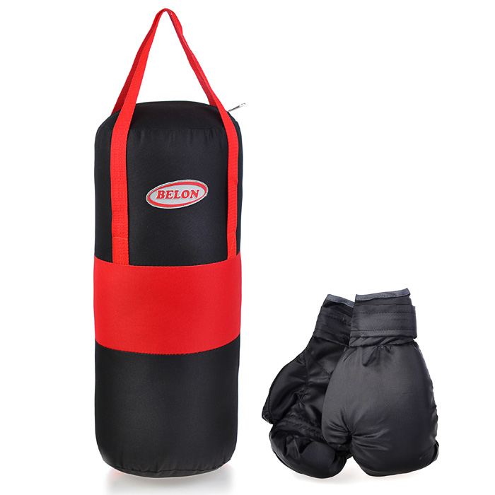 Набор для бокса: груша 60х25см с перчатками. Цвет красный+черный, ткань "Оксфорд"  НБ-005-КЧ / 27339