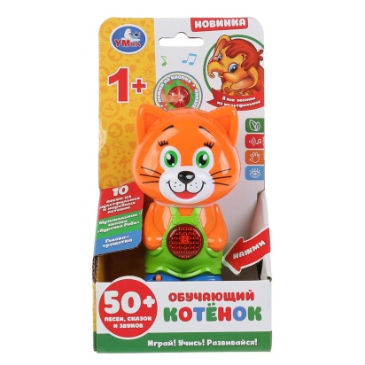 Обучающий котенок 50 песен из м/ф, потешек, звуков и фраз, муз. сказка, трещотка. "Умка"HT880-R