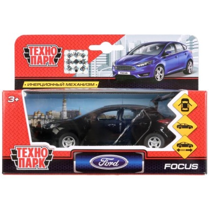 Машина металл FORD Focus хэтч. черный 12см, открыв. двери, инерц. в кор. Технопарк, SB-17-81-FF1-WB