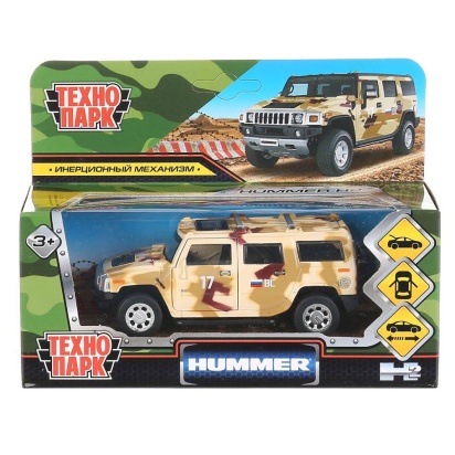 Машина металл HUMMER H2  длина 12 см, двери, багаж, инерц, КАМУФЛЯЖ, , HUM2-12MIL-BN