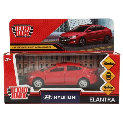 Машина металл HYUNDAI ELANTRA длина 12 см, двери, багаж, инер, красный, кор. Технопарк , ELANTRA-12-