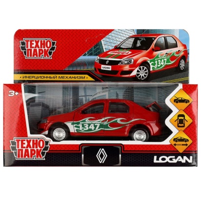 Машина металл RENAULT LOGAN ДОСТАВКА длина 12 см, двери, багаж, инерц, кор. Технопарк , LOGAN-12-PAP