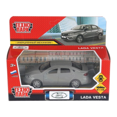 Машина металл LADA vesta 11,5 см, двери, темно-серый, кор. Технопарк   VESTA-12-DGR (72)