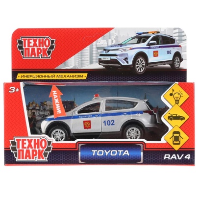 Технопарк.Машина металл"TOYOTA RAV4 ПОЛИЦИЯ",дл 12 см, свет-звук, инерц, RAV4-P-SL