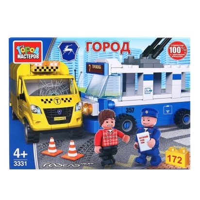 Конструктор "Город мастеров" авария: троллейбус + такси, с фигурками, 172дет. 3331-KK