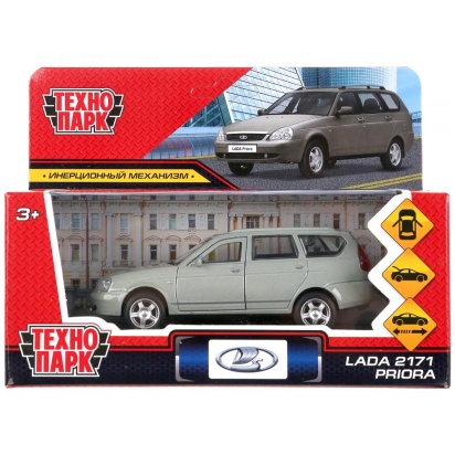 Машина металл LADA PRIORA длина 12 см, двери, багаж, инерц, бежевый, в кор. Технопарк PRIORAWAG-12-B