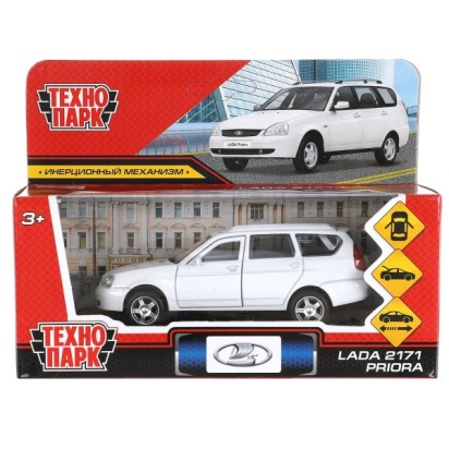 Машина металл "lada priora" длина 12 см, откр дв, багаж, инерц, белый, в кор. Технопарк PRIORAWAG-12