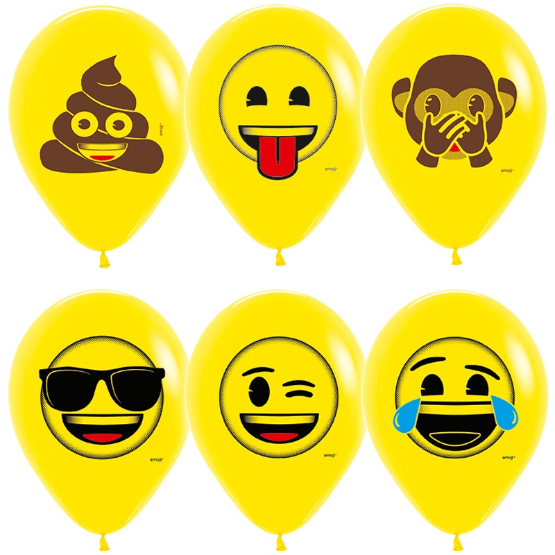Шар (12''/30 см) Смайлы, Emoji (Озорные), Желтый (020), пастель, 252926