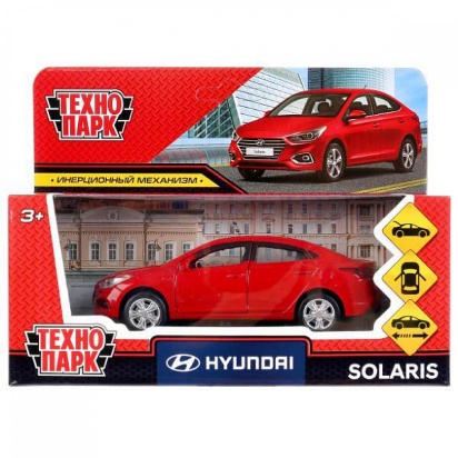 Машина металл HYUNDAI SOLARIS длина 12 см, двер, багаж, инерц, красный, кор. Технопарк SOLARIS2-12-R
