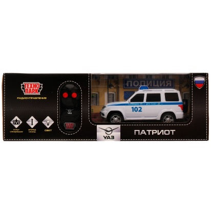 Машина р/у УАЗ ПАТРИОТ ПОЛИЦИЯ 15,5 см, свет, белый, кор. Технопарк PATRIOT-15RCPOL-WH