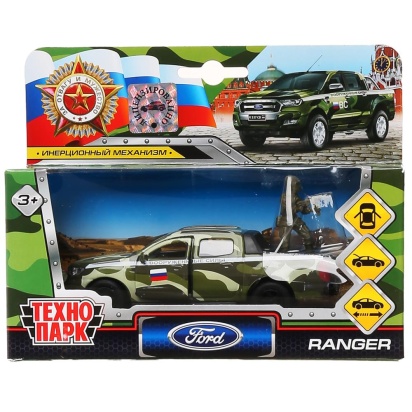 Машина металл FORD ranger, 12 см, дв., баг., инер.+солд. 4,5 см, в  ассорт. Технопарк SB-18-09-FR-M+