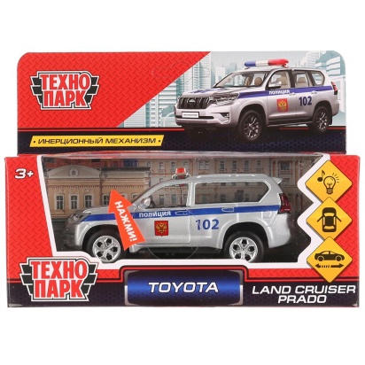 Машина металл свет-звук "TOYOTA PRADO ПОЛИЦИЯ"12см, откр. двери,инерц. в кор. PRADO-P-SL