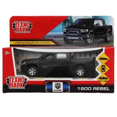 Машина металл DODGE RAM 1500 REBEL МАТОВЫЙ 13 см, двер, баг, инер, чер, кор. RAM1500-13MAT-BK