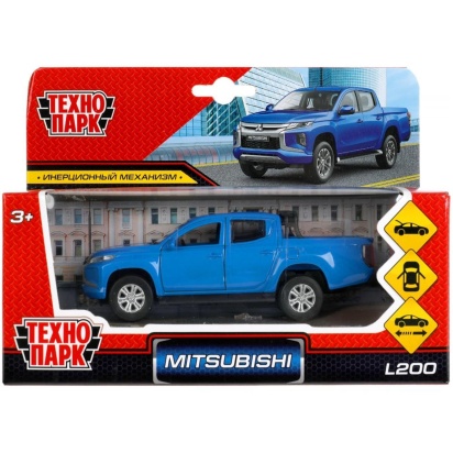 Машина металл MITSUBISHI L200 13 см, двери, багаж, инерц, синий, кор. L200-12-BU