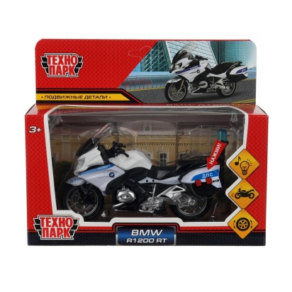 Модель металл свет-звук МОТОЦИКЛ BMW R1200 RT 13 см, подвиж дет, белый, кор. Технопарк   R1200-13SLP