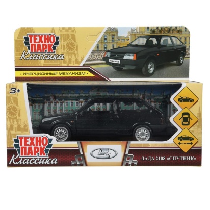 Машина металл LADA -2108 "СПУТНИК", 11,7 см, двери, баг., ин., черный, кор. Технопарк   2108-12-BK-W