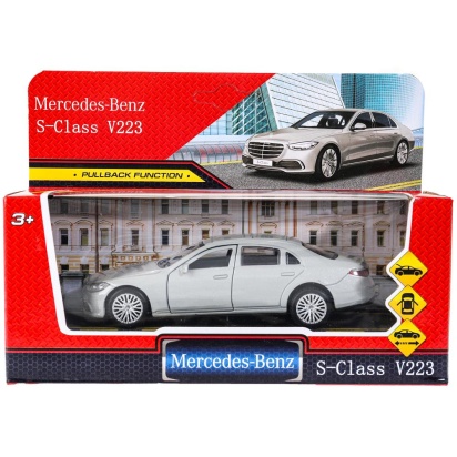 Машина металл MERCEDES-BENZ s-class v223 12см,дв,багаж,инер,серебристый,кор. Технопарк   SCLASS-13-S