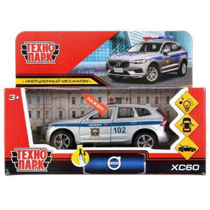 Машина металл свет-звук "volvo xc60 r-desing полиция" 12см,инерц,серебристый. Технопарк XC60-12SLPOL