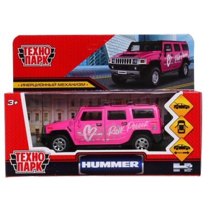 Машина металл HUMMER H2 СПОРТ 12 см, двери, багаж, инерц, розовый, в кор. Технопарк HUM2-12SRT-PK